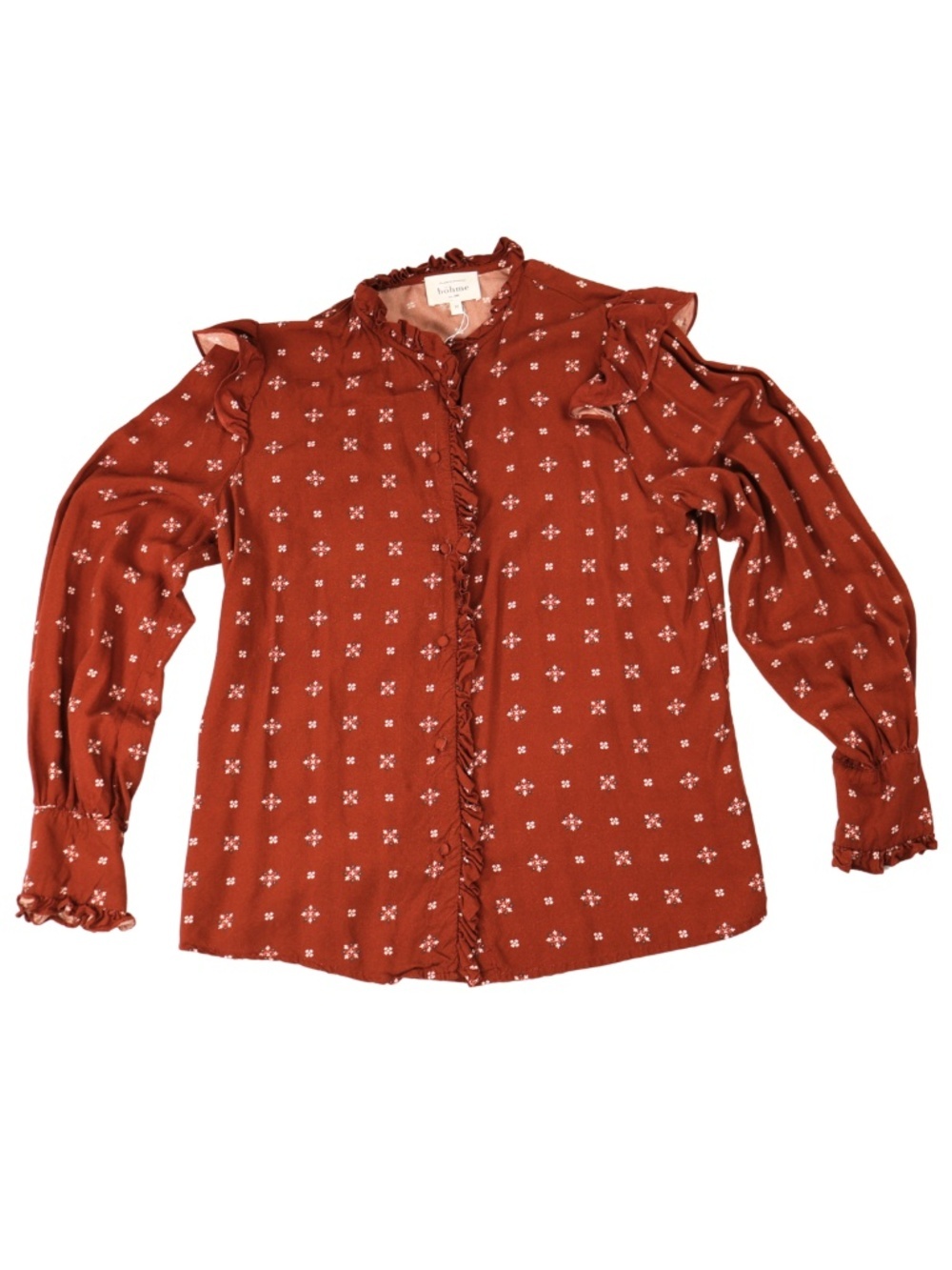 Böhme Rust Floral Print Ruffle Blouse Medium Boho Prairie Top